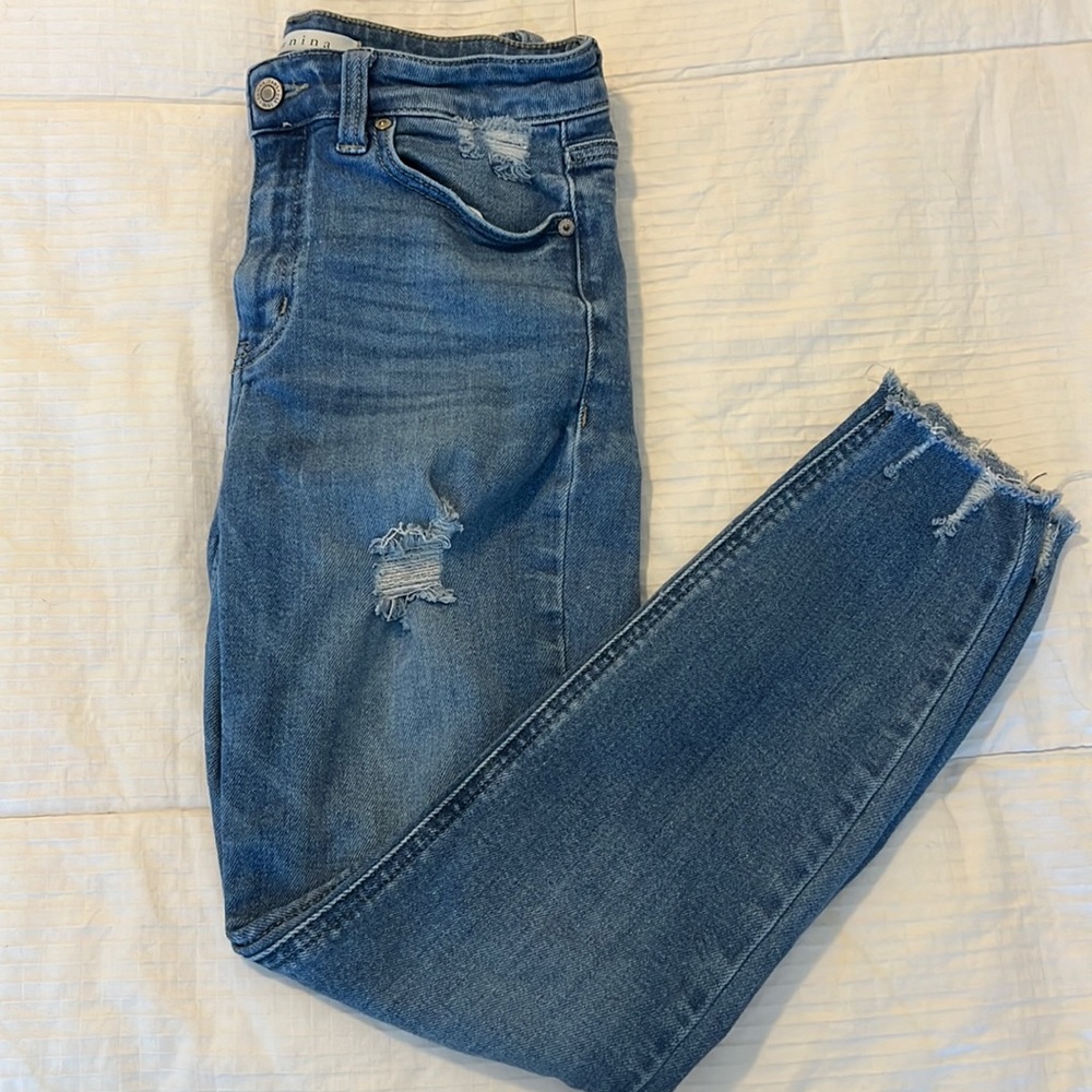 Eunina high rise skinny crop jeans distressed